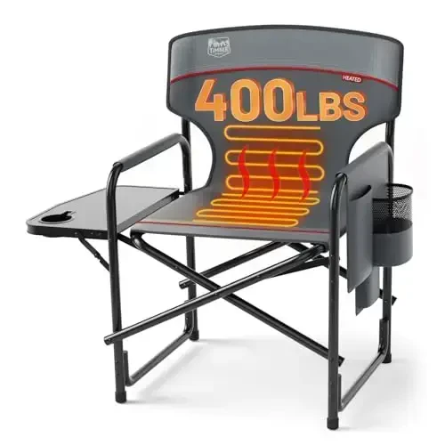 TIMBER RIDGE Heated Aluminum Oversized Camping Chair, Lightweight Portable Directors Chair with Side Table Detachable Side Pocket for Outdoor Camping, Lawn, Picnic, Support 400lbs Gray - 1