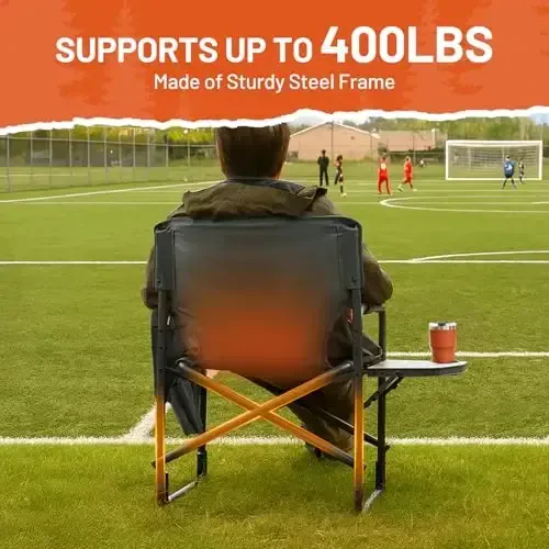 TIMBER RIDGE Heated Aluminum Oversized Camping Chair, Lightweight Portable Directors Chair with Side Table Detachable Side Pocket for Outdoor Camping, Lawn, Picnic, Support 400lbs Gray - 6