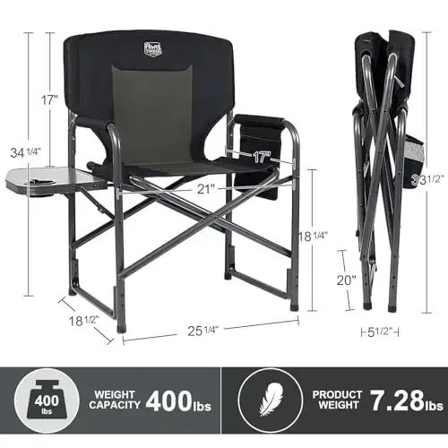 TIMBER RIDGE Heated Aluminum Oversized Camping Chair, Lightweight Portable Directors Chair with Side Table Detachable Side Pocket for Outdoor Camping, Lawn, Picnic, Support 400lbs Gray - 3