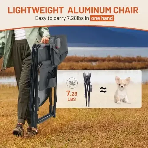 TIMBER RIDGE Heated Aluminum Oversized Camping Chair, Lightweight Portable Directors Chair with Side Table Detachable Side Pocket for Outdoor Camping, Lawn, Picnic, Support 400lbs Gray, 2 Pack - 6