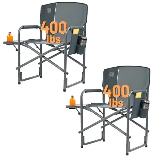 TIMBER RIDGE Heated Aluminum Oversized Camping Chair, Lightweight Portable Directors Chair with Side Table Detachable Side Pocket for Outdoor Camping, Lawn, Picnic, Support 400lbs Gray, 2 Pack - TIMBER RIDGE
