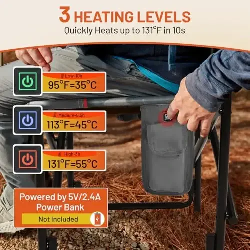 TIMBER RIDGE Isitiladigan alyuminiy katta hajmli lager stuli, tashqi lager, maysazor, piknik uchun yon stol bilan yengil portativ direktor stuli, yon cho'ntagi ajratiladi, 400 funt kulrangni qo'llab-quvvatlaydi, 2 dona - 5