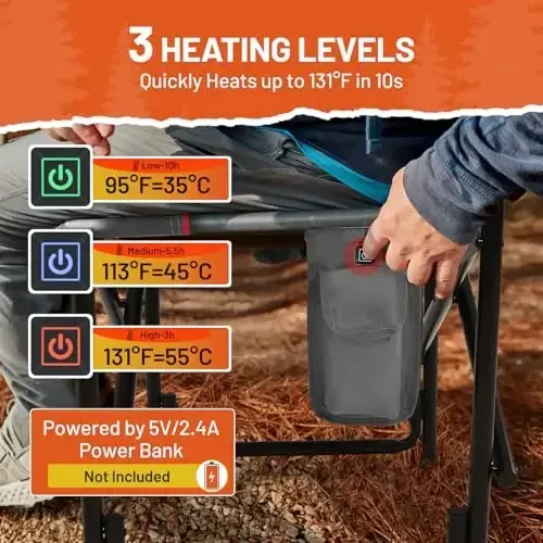 TIMBER RIDGE Isitiladigan alyuminiy kattalashtirilgan lager stuli, tashqi lager, maysazor, piknik uchun yon stolli, yon cho'ntakli yengil portativ direktor stuli, 400 funtni qo'llab-quvvatlaydi, kulrang - 4