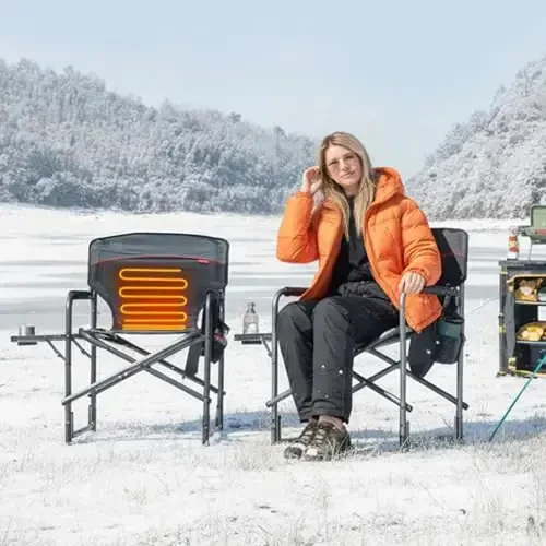 TIMBER RIDGE Isitiladigan alyuminiy kattalashtirilgan lager stuli, tashqi lager, maysazor, piknik uchun yon stolli, yon cho'ntakli yengil portativ direktor stuli, 400 funtni qo'llab-quvvatlaydi, kulrang - 7