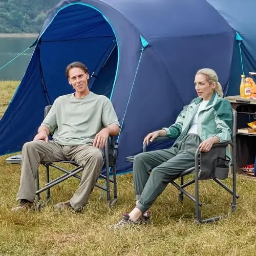 TIMBER RIDGE Heated Aluminum Oversized Camping Chair, Lightweight Portable Directors Chair with Side Table Detachable Side Pocket for Outdoor Camping, Lawn, Picnic, Support 400lbs Gray, 2 Pack - 2