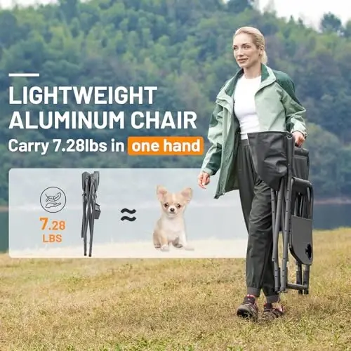 TIMBER RIDGE Heated Aluminum Oversized Camping Chair, Lightweight Portable Directors Chair with Side Table Detachable Side Pocket for Outdoor Camping, Lawn, Picnic, Support 400lbs Gray, 2 Pack - 4
