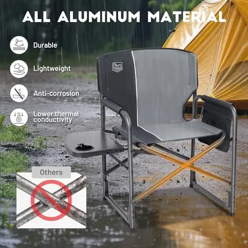 TIMBER RIDGE Heated Aluminum Oversized Camping Chair, Lightweight Portable Directors Chair with Side Table Detachable Side Pocket for Outdoor Camping, Lawn, Picnic, Support 400lbs Gray, 2 Pack - 5