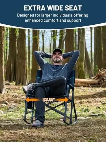 TIMBER RIDGE Folding Oversized Rocking Camping Chair, 400lbs Capacity Portable Outdoor Rocker with Hard Armrests, Cup Holder & Side Pocket, Quick-Fold Design for Outdoor, Patio, Lawn, Blue - 6