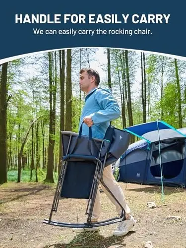 Timber Ridge Folding Oversized Rocking Camping Chair, 400lbs Capacity Portable Outdoor Rocker with Hard Armrests, Cup Holder & Side Pocket, Quick-Fold Design for Outdoor, Patio, Lawn, Blue - TIMBER RIDGE (1)