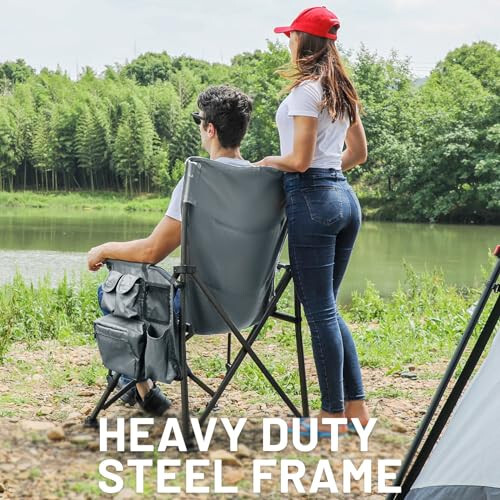 TIMBER RIDGE Oversized Folding Camping Chair High Back Heavy Duty for Adults Support up to 500lbs with Cup Holder, Side Pocket Cooler Bag - 4