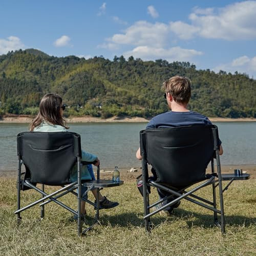 TIMBER RIDGE Lightweight Oversized Camping Chair, Portable Aluminum Directors Chair with Side Table for Outdoor Camping, Lawn, Picnic and Fishing, Supports 400lbs (Black) Ideal Gift - 2