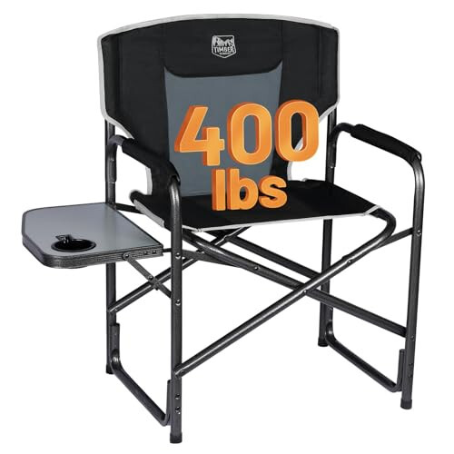 TIMBER RIDGE Lightweight Oversized Camping Chair, Portable Aluminum Directors Chair with Side Table for Outdoor Camping, Lawn, Picnic and Fishing, Supports 400lbs (Black) Ideal Gift - 1