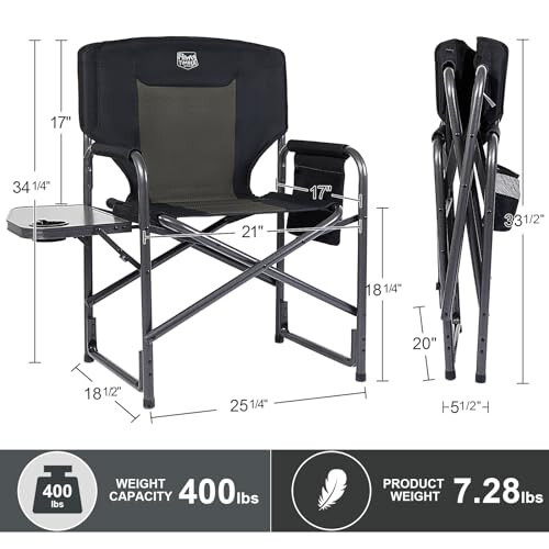 TIMBER RIDGE Lightweight Oversized Camping Chair, Portable Aluminum Directors Chair with Side Table for Outdoor Camping, Lawn, Picnic and Fishing, Supports 400lbs (Black) Ideal Gift - 10