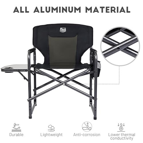 TIMBER RIDGE Lightweight Oversized Camping Chair, Portable Aluminum Directors Chair with Side Table for Outdoor Camping, Lawn, Picnic and Fishing, Supports 400lbs (Black) Ideal Gift - 11