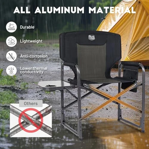 TIMBER RIDGE Lightweight Oversized Camping Chair, Portable Aluminum Directors Chair with Side Table for Outdoor Camping, Lawn, Picnic and Fishing, Supports 400lbs (Black) Ideal Gift - 5