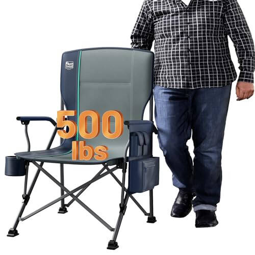 TIMBER RIDGE Oversized Folding Camping Chair High Back Heavy Duty for Adults Support up to 500lbs with Cup Holder, Side Pocket Cooler Bag - 1