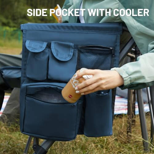 TIMBER RIDGE Oversized Folding Camping Chair High Back Heavy Duty for Adults Support up to 500lbs with Cup Holder, Side Pocket Cooler Bag - 10