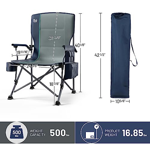 TIMBER RIDGE Oversized Folding Camping Chair High Back Heavy Duty for Adults Support up to 500lbs with Cup Holder, Side Pocket Cooler Bag - 8