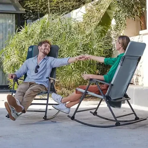 Timber Ridge Oversized Folding Rocking Camping Chair, Padded Outdoor Rocker with High Back, Portable Outdoor Chair for Patio, Garden, Lawn, Supports up to 400 lbs, Blue - 2