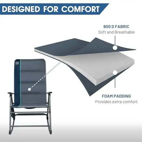 TIMBER RIDGE Oversized Folding Rocking Camping Chair, Padded Outdoor Rocker with High Back, Portable Outdoor Chair for Patio, Garden, Lawn, Supports up to 400 lbs, Blue, 2 Pack - 5
