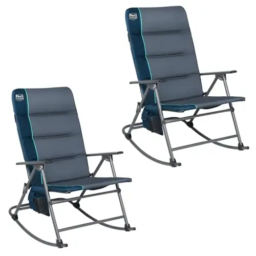 TIMBER RIDGE Oversized Folding Rocking Camping Chair, Padded Outdoor Rocker with High Back, Portable Outdoor Chair for Patio, Garden, Lawn, Supports up to 400 lbs, Blue, 2 Pack 