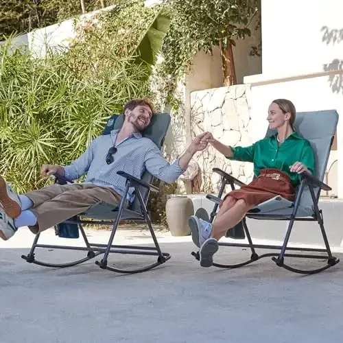 Timber Ridge Oversized Folding Rocking Camping Chair, Padded Outdoor Rocker with High Back, Portable Outdoor Chair for Patio, Garden, Lawn, Supports up to 400 lbs, Gray - 2