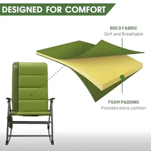 TIMBER RIDGE Oversized Folding Rocking Camping Chair, Padded Outdoor Rocker with High Back, Portable Outdoor Chair for Patio, Garden, Lawn, Supports up to 400 lbs, Green, 2 Pack - 5