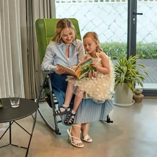 TIMBER RIDGE Oversized Folding Rocking Camping Chair, Padded Outdoor Rocker with High Back, Portable Outdoor Chair for Patio, Garden, Lawn, Supports up to 400 lbs, Green, 2 Pack - 2