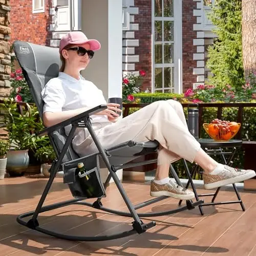TIMBER RIDGE Oversized Folding Rocking Camping Chair, Padded Outdoor Rocker with High Back, Portable Outdoor Chair for Patio, Garden, Lawn, Supports up to 400 lbs, Grey, 2 Pack - TIMBER RIDGE (1)