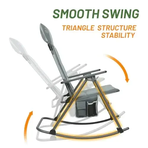 TIMBER RIDGE Oversized Folding Rocking Camping Chair, Padded Outdoor Rocker with High Back, Portable Outdoor Chair for Patio, Garden, Lawn, Supports up to 400 lbs, Grey, 2 Pack - 4