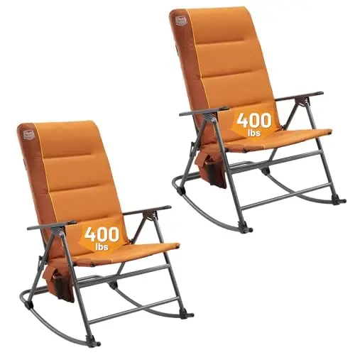 TIMBER RIDGE Oversized Folding Rocking Camping Chair, Padded Outdoor Rocker with High Back, Portable Outdoor Chair for Patio, Garden, Lawn, Supports up to 400 lbs, Orange, 2 Pack - 1