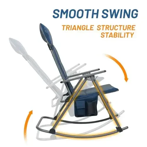 Timber Ridge Oversized katlanadigan tebranadigan lager stuli, baland orqali yumshoq tashqi tebranadigan stul, ayvon, bog ', gazon uchun tashqi ko'chma stul, 400 funtgacha yukni ko'taradi, ko'k - 5