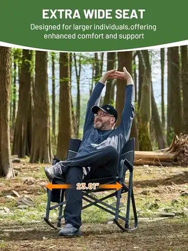 TIMBER RIDGE Складное большое кресло-качалка для кемпинга, 400 фунтов грузоподъемности, портативное уличное кресло-качалка с жесткими подлокотниками, подстаканником и боковым карманом, быстро складывающаяся конструкция для улицы, патио, газона, серый - 5