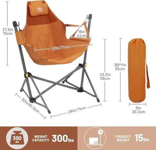 Timber Ridge sozlanadigan orqa suyanchig'i bilan osma stul, og'ir yuk ko'taruvchi buklama osma stul 300 lb gacha ko'taradi, sayohat va patio uchun ko'chma osma stul, to'q sariq - TIMBER RIDGE (1)