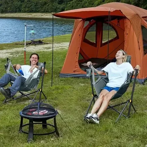 TIMBER RIDGE sozlanadigan orqa tayanchi bilan Hammock Camping stuli, og'ir yuk ko'taruvchi katlanadigan Hammock stuli 300 lb gacha ko'taradi, Kemping, Sayohat va Patio uchun portativ Hammock stuli, Kulrang 2 dona - 5