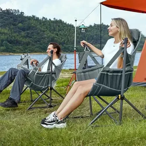 TIMBER RIDGE sozlanadigan orqa tayanchi bilan Hammock Camping stuli, og'ir yuk ko'taruvchi katlanadigan Hammock stuli 300 lb gacha ko'taradi, Kemping, Sayohat va Patio uchun portativ Hammock stuli, Kulrang 2 dona - 6