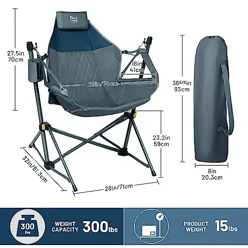TIMBER RIDGE sozlanadigan orqa tayanchi bo'lgan Hammock Camping Chair, 300 funtni qo'llab-quvvatlaydigan og'ir yuk ko'taruvchi buklama Hammock Chair, Camping, Sayohat va Patio uchun portativ Hammock Chair, Moviy 2 Pack - 3