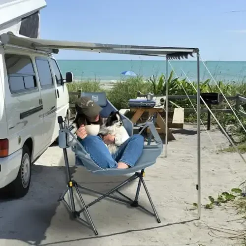 TIMBER RIDGE sozlanadigan orqa tayanchi bo'lgan Hammock Camping Chair, 300 funtni qo'llab-quvvatlaydigan og'ir yuk ko'taruvchi buklama Hammock Chair, Camping, Sayohat va Patio uchun portativ Hammock Chair, Moviy 2 Pack - 6