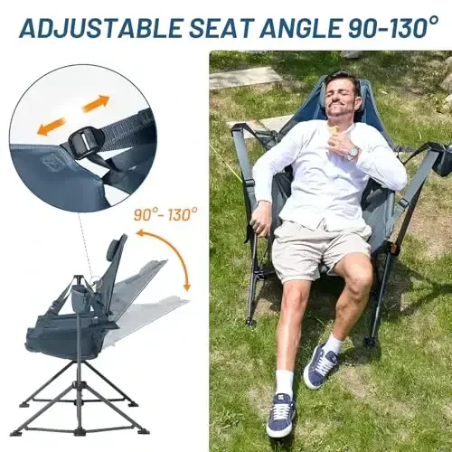 TIMBER RIDGE sozlanadigan orqa tayanchi bo'lgan Hammock Camping Chair, 300 funtni qo'llab-quvvatlaydigan og'ir yuk ko'taruvchi buklama Hammock Chair, Camping, Sayohat va Patio uchun portativ Hammock Chair, Moviy 2 Pack - 5