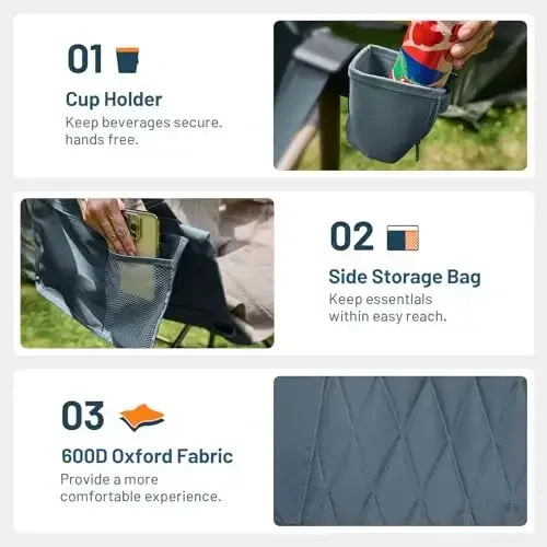 TIMBER RIDGE sozlanadigan orqa tayanchi bo'lgan Hammock Camping Chair, 300 funtni qo'llab-quvvatlaydigan og'ir yuk ko'taruvchi buklama Hammock Chair, Camping, Sayohat va Patio uchun portativ Hammock Chair, Moviy 2 Pack - 6