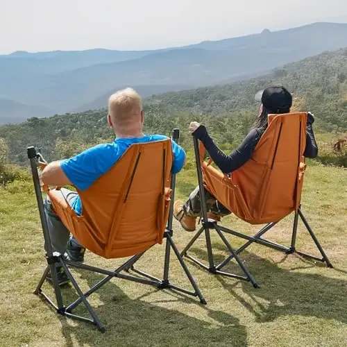 TIMBER RIDGE sozlanadigan orqa tayanchi bo'lgan Hammock Camping Chair, 300 funtni qo'llab-quvvatlaydigan og'ir yuk ko'taruvchi katlanadigan Hammock Chair, Camping, Sayohat va Patio uchun portativ Hammock Chair, Orange 2 Pack - 1