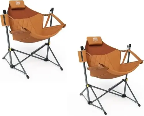 TIMBER RIDGE sozlanadigan orqa tayanchi bo'lgan Hammock Camping Chair, 300 funtni qo'llab-quvvatlaydigan og'ir yuk ko'taruvchi katlanadigan Hammock Chair, Camping, Sayohat va Patio uchun portativ Hammock Chair, Orange 2 Pack - 5