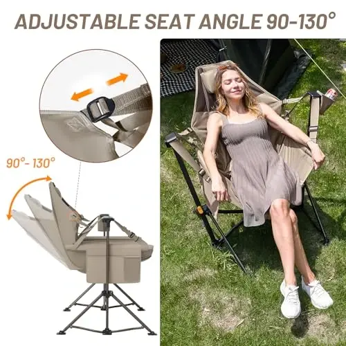 TIMBER RIDGE Sozlanadigan Orqa Tayanchli Hammock Kamp Kreslosi, Og'ir Vazifali Katlanadigan Hammock Kreslosi 136 kg Yuk Ko'taradi, Kamp, Sayohat va Veranda Uchun Ko'chma Hammock Kreslosi, Jigarrang - 4