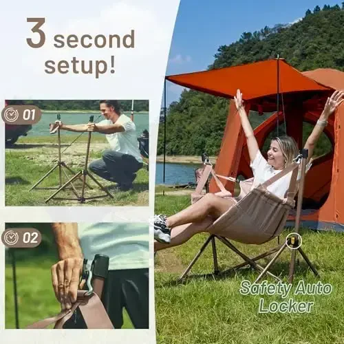 TIMBER RIDGE Sozlanadigan Orqa Tayanchli Hammock Kamp Kreslosi, Og'ir Vazifali Katlanadigan Hammock Kreslosi 136 kg Yuk Ko'taradi, Kamp, Sayohat va Veranda Uchun Ko'chma Hammock Kreslosi, Jigarrang - 6