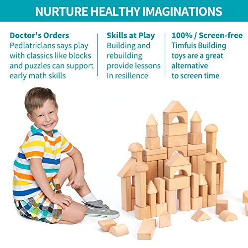 Timfuis Wooden Building Blocks Set, 80 PCS Natural Wood Stacking Block Toy with Carrying Bag, Montessori Learning Birthday Gifts for 3 4 5 Year Olds Toddlers Kids Boys Girls Children - 4