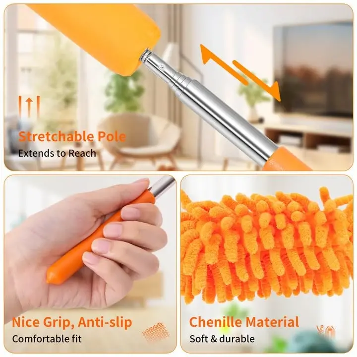 TIMIVO Mikrofiber Tozalash Cho'tkasi, Teleskopik Tutqichli Changlatgichlar, Avtomobil, Deraza, Mebel, Ofisni Tozalash uchun Kengaytiriladigan Yuviladigan Mini Changlatgichlar (6 ta) - 5