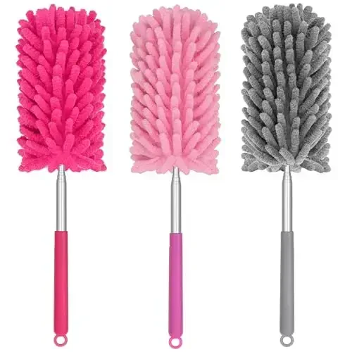 TIMIVO Mini Duster for Cleaning, 360° Bendable Hand Dusters with Extension Pole, Washable Small Duster for Car Interior, Office, Furniture - 4