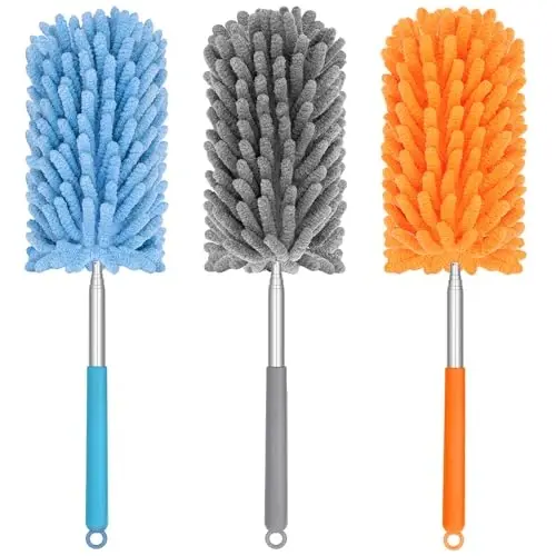 TIMIVO Mini Duster for Cleaning, 360° Bendable Hand Dusters with Extension Pole, Washable Small Duster for Car Interior, Office, Furniture - 4