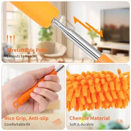 TIMIVO Mini Duster for Cleaning, 360° Bendable Hand Dusters with Extension Pole, Washable Small Duster for Car Interior, Office, Furniture - 7