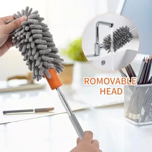 TIMIVO Mini Duster for Cleaning, 360° Bendable Hand Dusters with Extension Pole, Washable Small Duster for Car Interior, Office, Furniture - 3